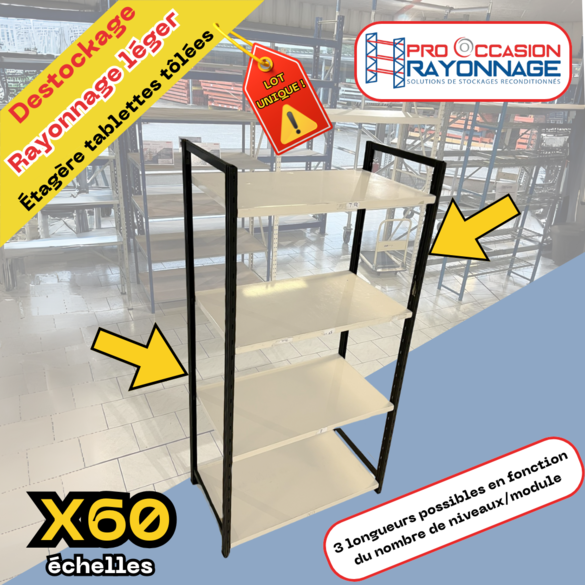 Rayonnage léger - Lot unique de 60 échelles et 100 niveaux tôlés_1