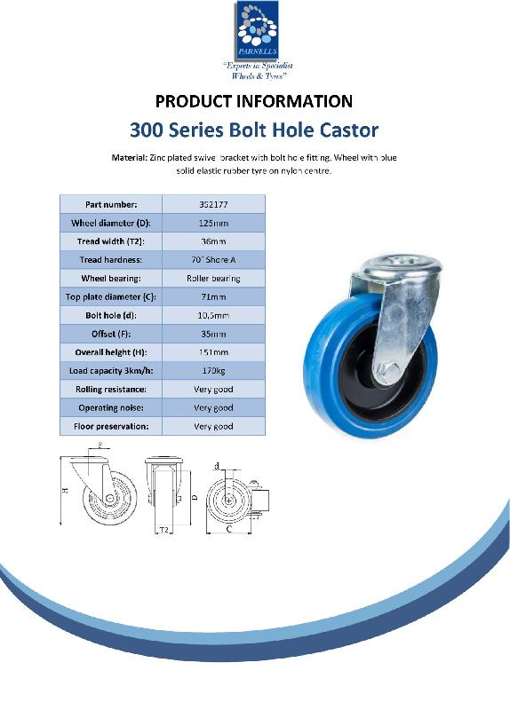 Roulette pivotante de 125 mm avec caoutchouc élastique bleu sur roue centrale en nylon_1