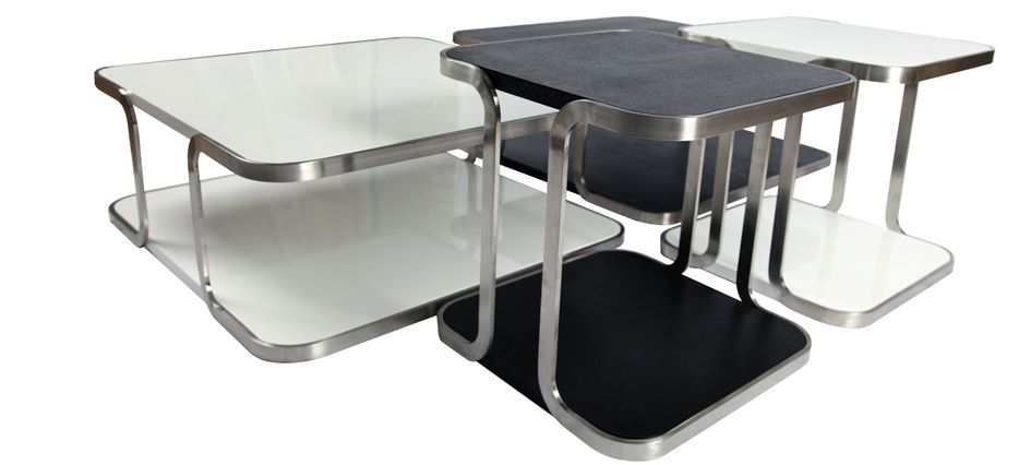Table basse Izamu - structure acier inoxydable brossé et plateau plaqué chêne noir_1