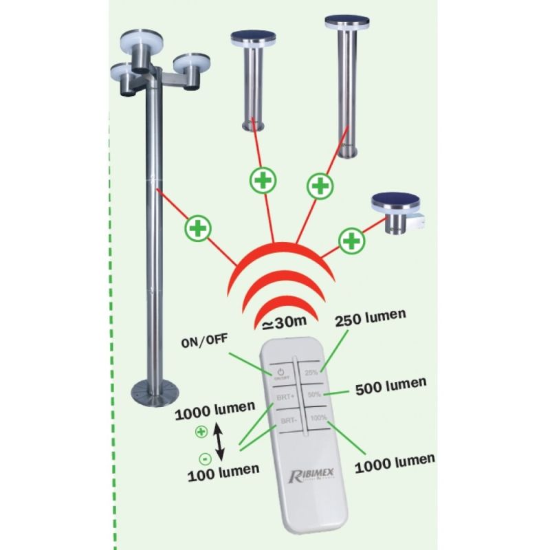 Timeo - Borne solaire avec télécommande - Ribimex France - Dimensions ± 23 cm Ø x ± 84 cm H - LED SMD 6 W - Puissance réglable 100 Lumen à 1000 Lumen_1