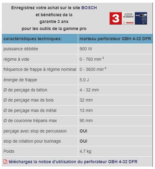 Gbh 4-32 dfr - perforateur & burineur - bosch - energie de frappe : 5,0 j_1