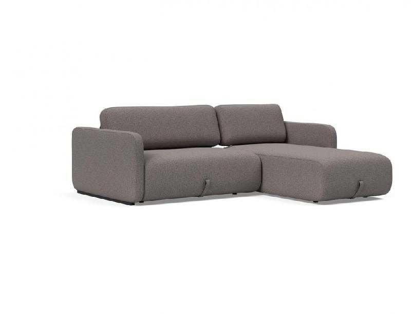 Innovation Living - Canapé d'angle méridienne convertible design VOGAN - Tissu Mixed Dance Grey avec étagère intégrée et couchage 120x200 cm_1