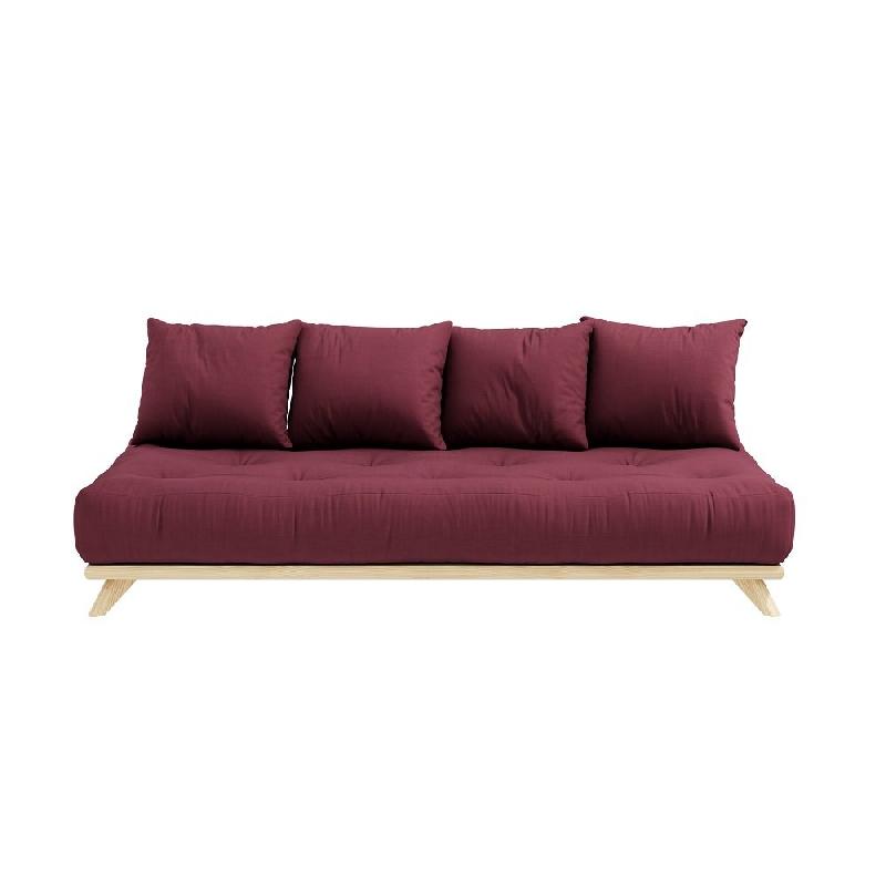 Canapé convertible futon Senza - Pin naturel - Coloris bordeaux - Couchage 90 x 200 cm - Marque KARUP_1
