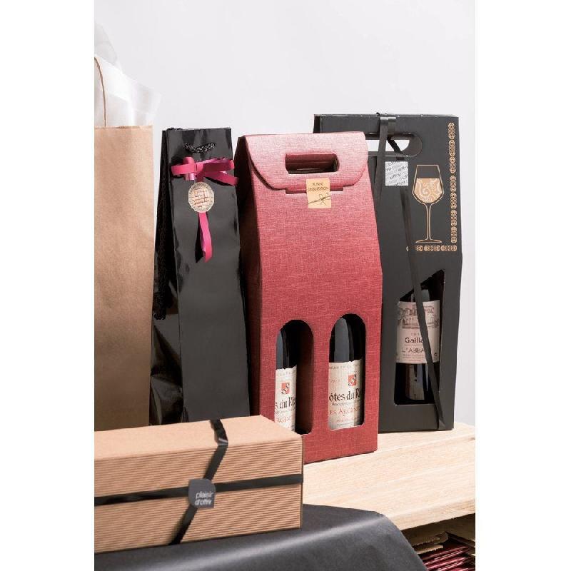 Boîte 2 bouteilles Elegance 18x9x40cm - par 10 - carton pelliculé - noir et or_1