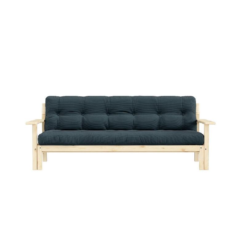 Canapé convertible futon UNWIND - Pin naturel - Coloris bleu pâle - Couchage 130 x 190 cm - Style scandinave et rétro_1