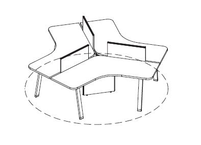 Ensemble 3 Postes Design ATREO - Référence 9085 OS A - Plateaux compacts 120° en mélaminé - Marque ALEA Office_1