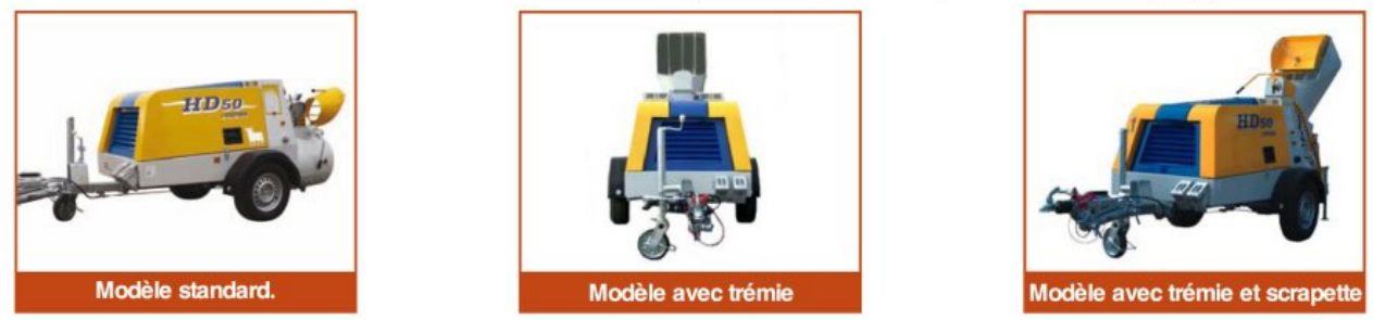 Machine de pompage de matériaux avec distance de 180m - modèle HD50