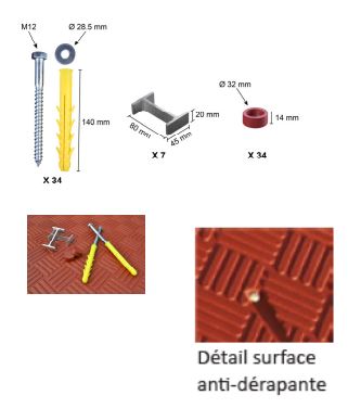 Coussins berlinois 6 éléments en caoutchouc vulcanisé rouge - 3000 x 1800 x 65 mm - surface antidérapante_1