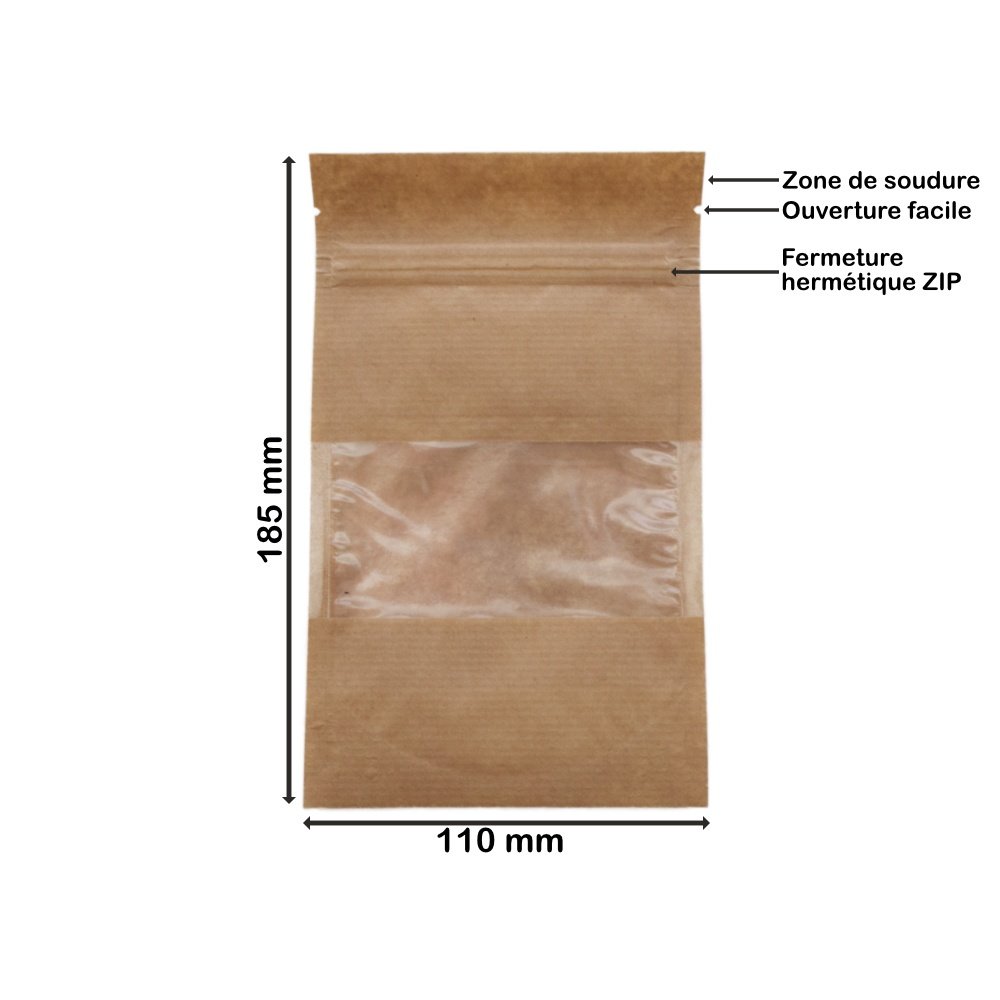 200 poches stand up kraft - 11×18,5+2,6 cm - fermeture ZIP hermétique et recyclable_1