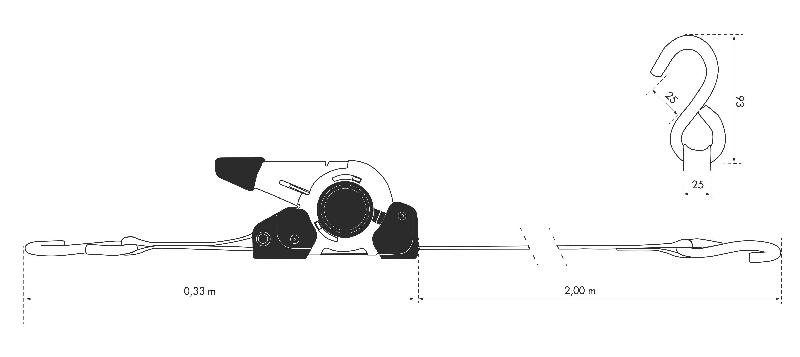 Sangle d'arrimage à cliquet automatique - polyester 25mm x 3,50m - crochets S caoutchoutés - THIRARD_1