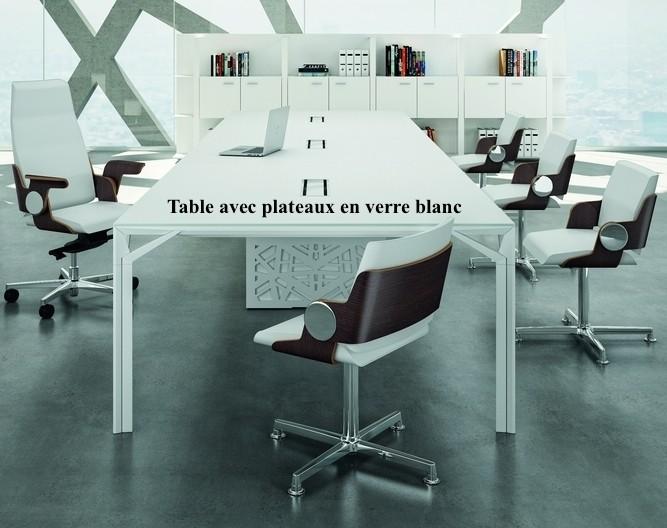 Grande table de réunion X8 avec plateau en verre Officity. - Blanc 9010, Blanc, 480_1