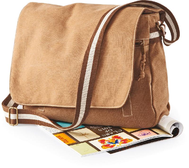 Sac courrier vintage en toile - Réf: QD610 - Quadra - Multiples poches zippées et bandoulière ajustable_1