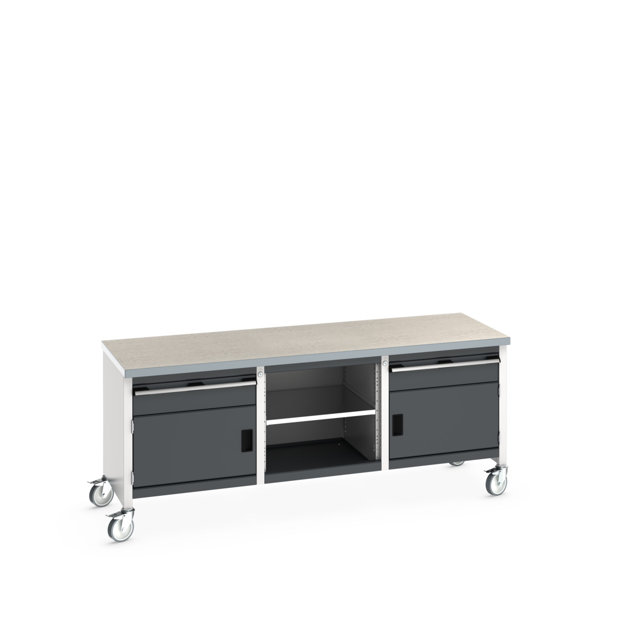 Établi monobloc mobile Mob KWCubio 2078-3.2 - 2000x750x840 mm - 2 compartiments, 2 tiroirs, plateau lino_0