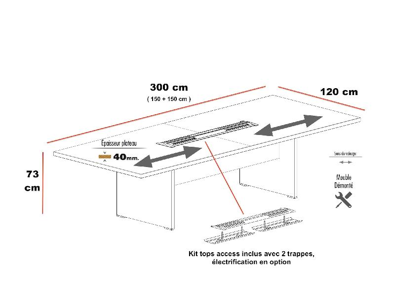 Grande table de réunion rectangulaire TAK - Mobel Linea. - Oui, 300, Noir_1