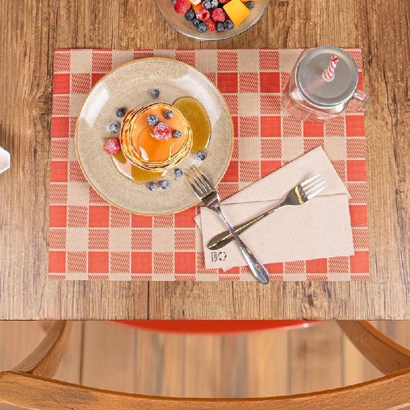 Set de table recyclé Vichy 80 G/M2 31x43 cm naturel/rouge papier - par 1000_1