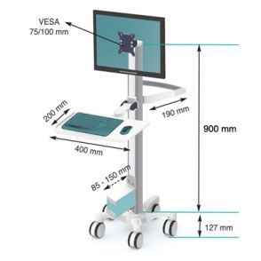 E Cart LD 8 - Pré-configuration pour écran et clavier - Chariot informatique médical - Ergonoflex - 25 kg_1