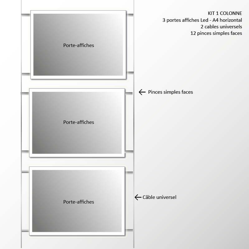 Kit 1 colonne - 3 portes affiches LED - A4 horizontal - Mister Enseignes - TC-KT-3PRTA-LD-A4H_1