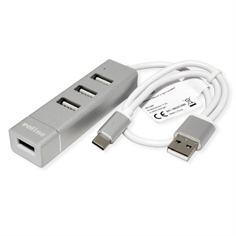 ROLINE Hub USB 2.0 pour portables, 4 ports, câble de raccordement type A+C_1