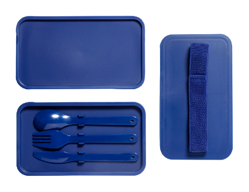 Boîte à lunch en plastique PP - avec set de couverts et sangle élastique - 2 compartiments de 700 ml chacun_1