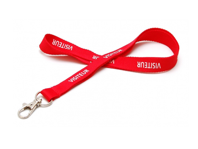 Cordon textile pour badge 15 mm - Pré-imprimé VISITEUR - Avec crochet métal ou plastique, système sécuritaire_1