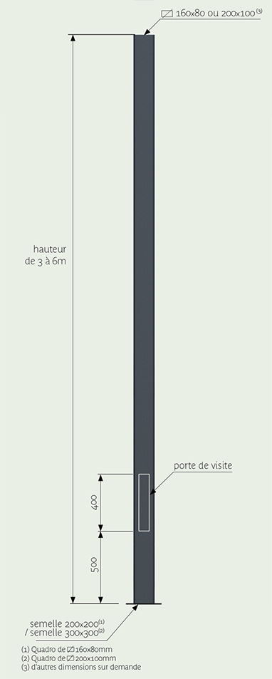 Mât d'éclairage public cylindro-conique quadro / hauteur 3 - 6 m / en acier galvanisé / diamètre de base 160 - 200 mm_1