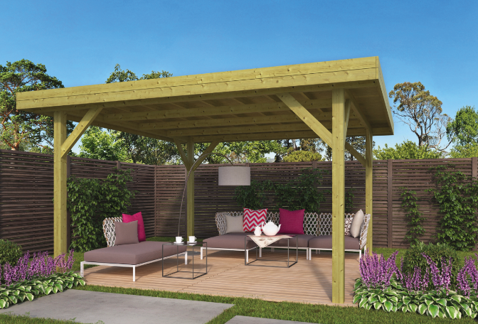 Préau moderne à toit plat - Pool House Groot 445 x 445 cm - Épicéa imprégné, poteaux 115 x 115 mm_1