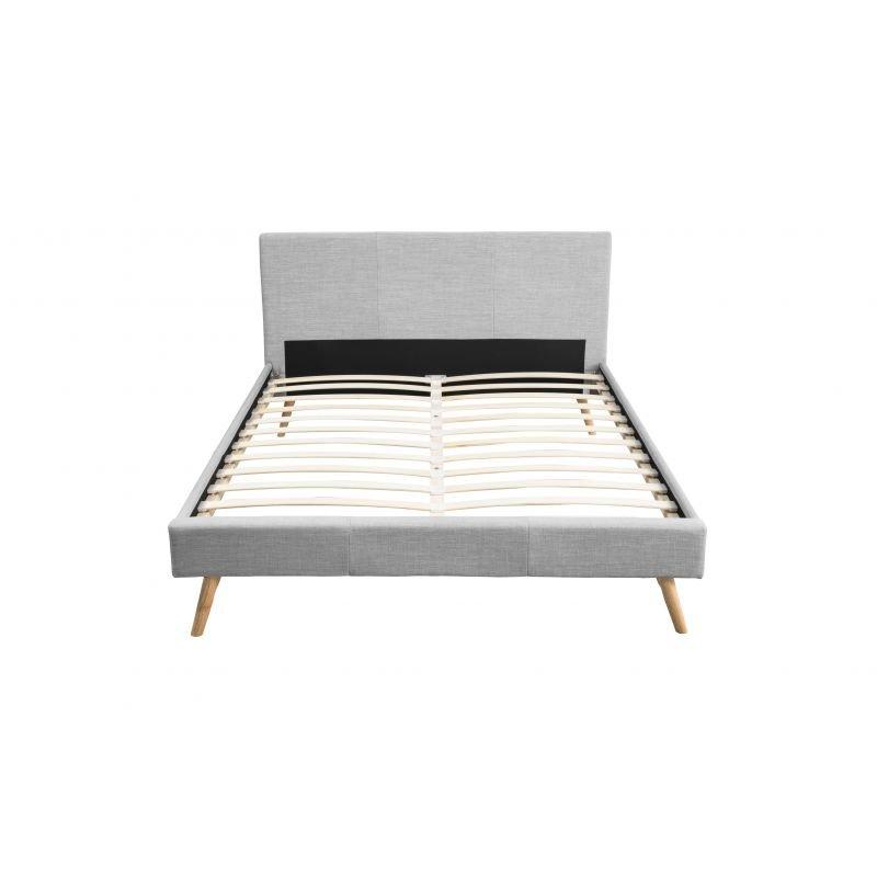 Cadre de lit Remo 140 cm avec sommier à lattes - Revêtement tissu gris - Structure bois, métal et plastique_1