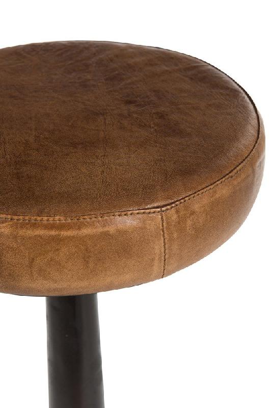 Tabouret de bar Valona - cuir marron, design industriel avec dossier confortable_1