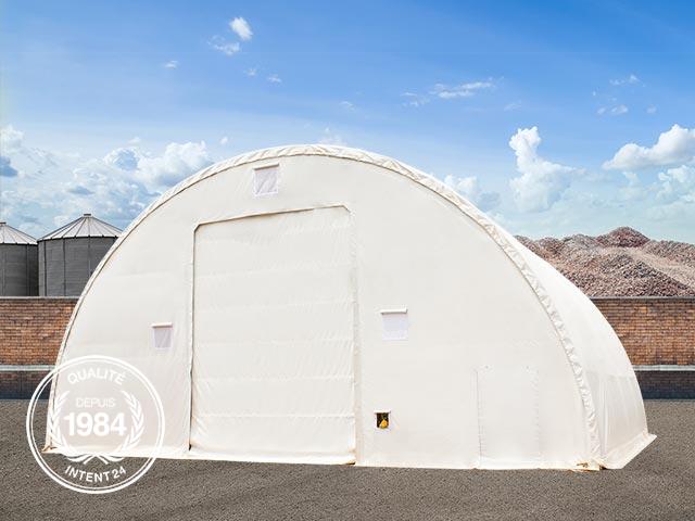 Tunnel de stockage / fermé / structure en acier / couverture en pe / ancrage au sol avec platine / porte / façade / pignon / 21 x 15.25 x 7.6 m_1