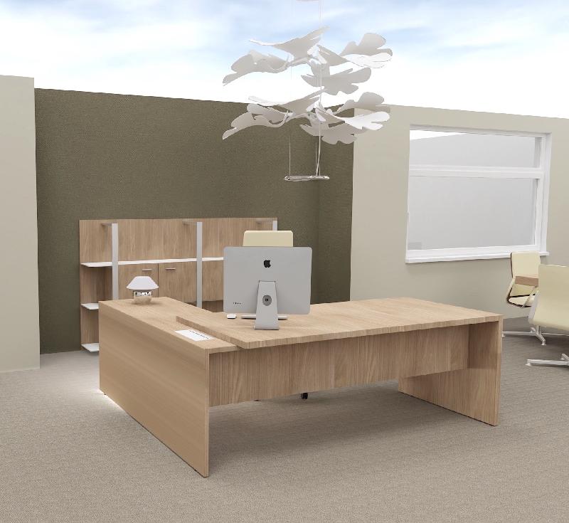 Bureau avec retour T45 finition bois- Quadrifoglio. - 220, Orme, Droite_2