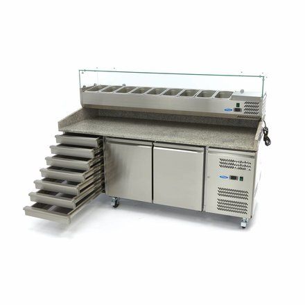 Table à pizza réfrigérée Maxima - 2 portes - 7 tiroirs - 202 cm - avec vitrine réfrigérée 9 x 1/3 GN_1