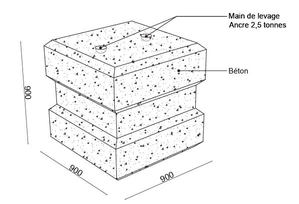 Bloc béton anti-intrusion - BLOCLEST 900 - 1500 kg, 900x900x900 mm, options disponibles_1