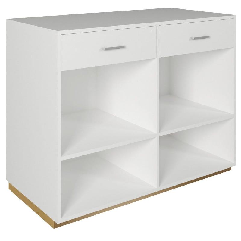 Comptoir 120x60x93,8cm/reposac 70x20xH12cm blanc - 2tir.2tabl. - mélaminé blanc_1