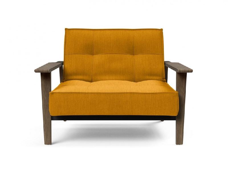 Fauteuil design convertible Innovation Living Splitback Frej - Elegance Burned Curry - Lit 90x115 cm - Accoudoirs en chêne fumé_1