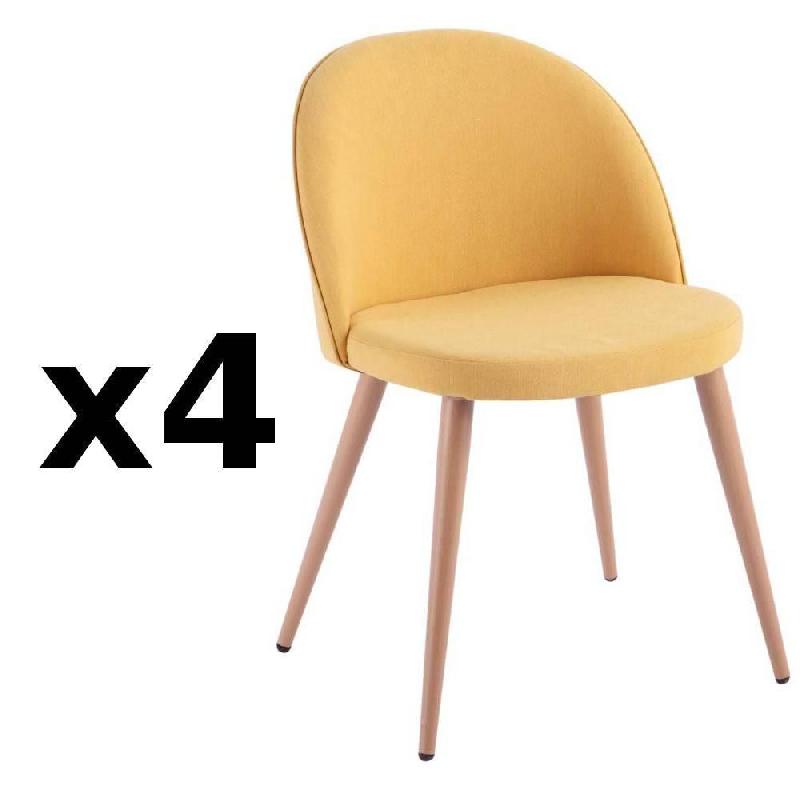 Lot de 4 chaises design scandinave - tissu jaune Velvet - piétement bois clair_1