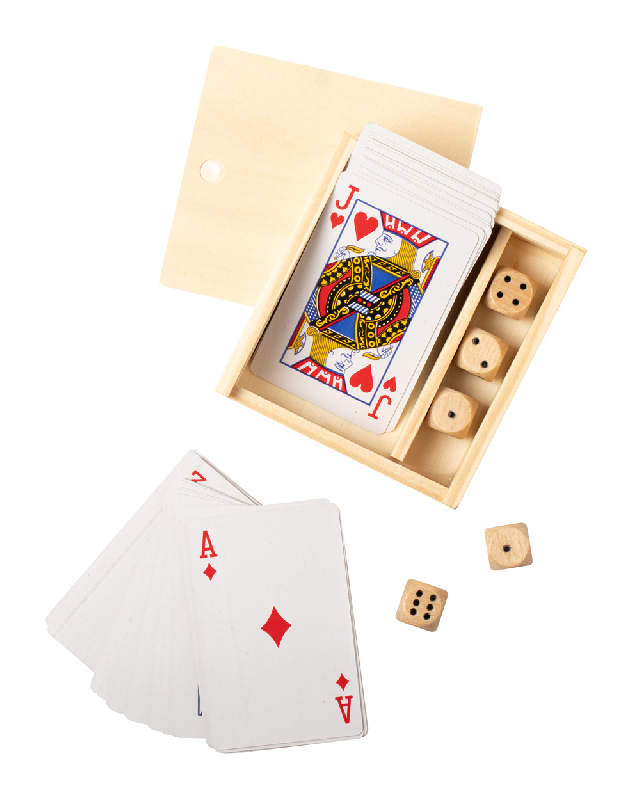 Jeu de cartes - 54 cartes avec boîte en bois et 5 dés - Couleur naturelle - Poids 120g_1