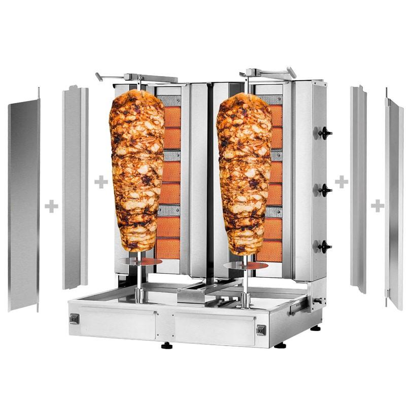 Grill Döner kebab gaz 2x3 brûleurs max 80 kg avec tôle de protection - moteur en bas_1