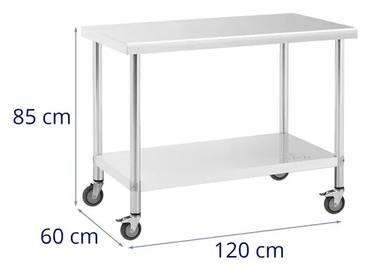 Table en inox avec étagère 120x60 cm sur roulettes_1