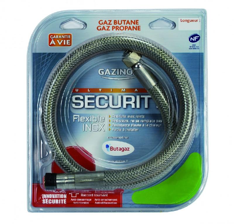 Flexible inox gaz BP - Validité illimitée - Garantie à vie - H1.5m - GAZINOX Security avec raccord tournant_1