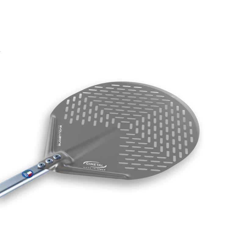 Pelle à pizza ronde perforée aluminium anodisé SHA 33x33 - Manche 150 cm - Gamme Evoluzione | GI.METAL_1