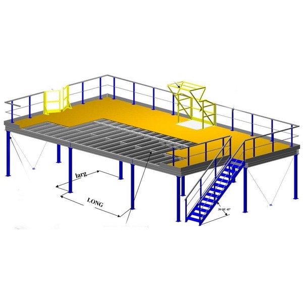 Plateforme poteaux 1 ou 2 niveaux - BCCom rayonnage - Charge de 250 à 1000 kg/m² - Acier galvanisé_1
