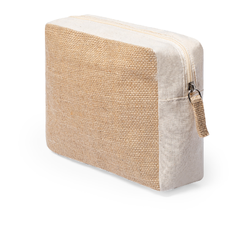 Trousse de maquillage zippée en coton et jute laminé - couleur naturelle - 43 gr_1