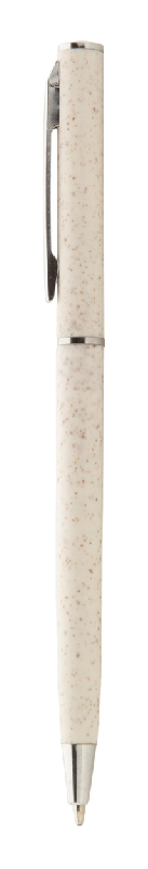 Stylo bille twist écologique en plastique paille de blé - Détails chromés - Encre bleue_1