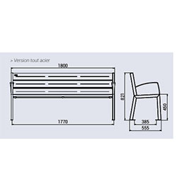 Banc public ATIK - assise et dossier en tôle d'acier galvanisé - 1800 x 555 x 821 mm_1