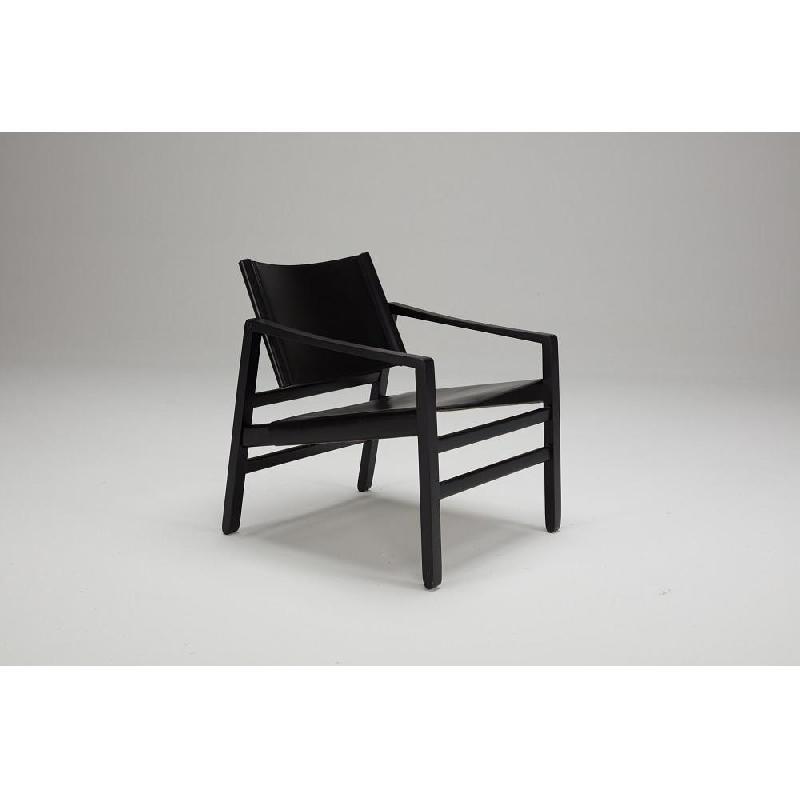 Fauteuil LUK en cuir noir - Structure et piètement en chêne massif teinté noir - Design scandinave_1