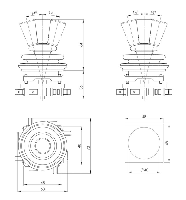 M0N-W - Joysticks industriels Spohn & Burkhardt - Monoaxe ou 2 axes avec rappel automatique_1