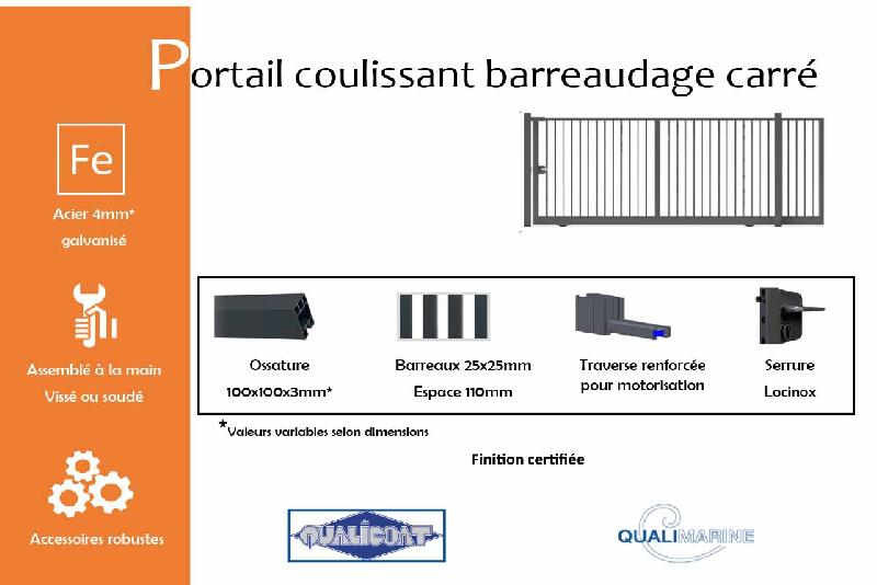 Portail coulissant barreaudage carré - 12000 / 2500_1