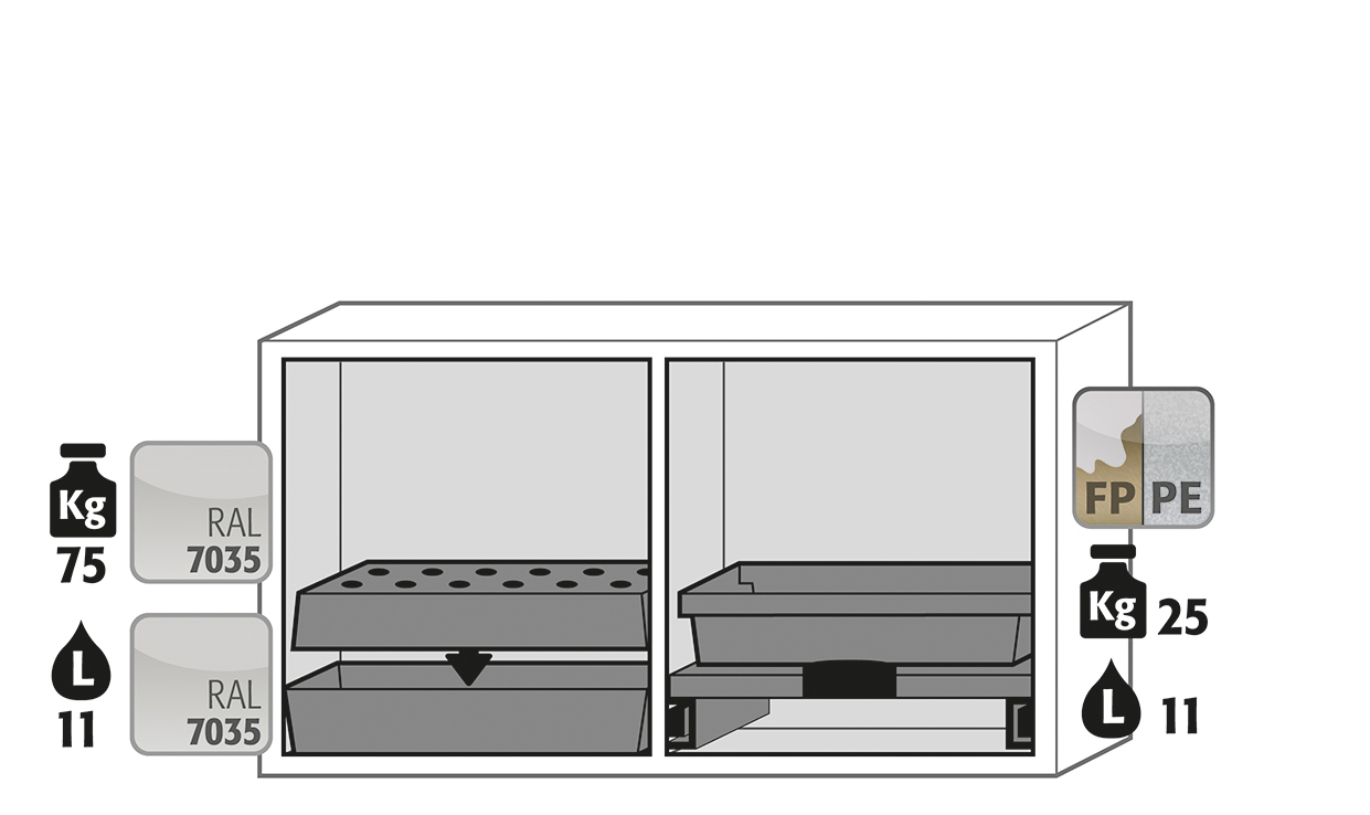 Armoire de sécurité combinée K-UB-90 modèle K90.060.110.050.UB.2T - Réf 30365-001-33844 - stockage mixte inflammables et corrosifs, norme NF EN 14470-1_1