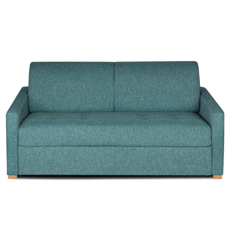 Canapé Dandy mono assise capitonnée convertible 140cm - système express avec matelas Bultex 16cm tweed bleu azur_1
