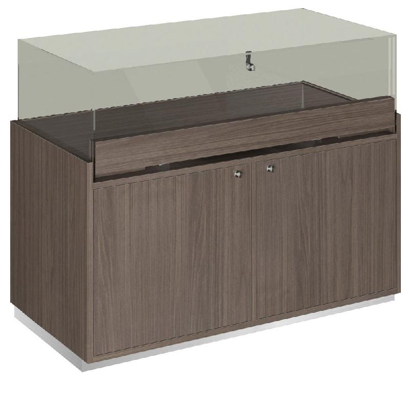 Comptoir T01 vitrine 4 Faces et MDF naturel+noyer foncé - 120x60x93cm_1